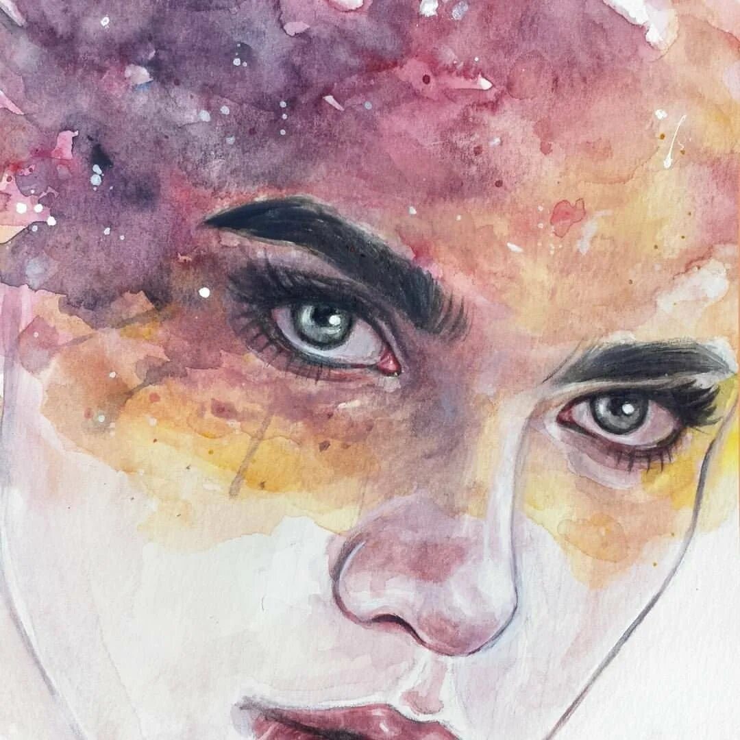 Гуашь для лица. Рисунок лица гуашью. Гуашь для лица. Акварельный портрет anna kovaltchouk. Портрет.