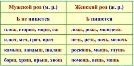 Слово мужского рода на конце ь