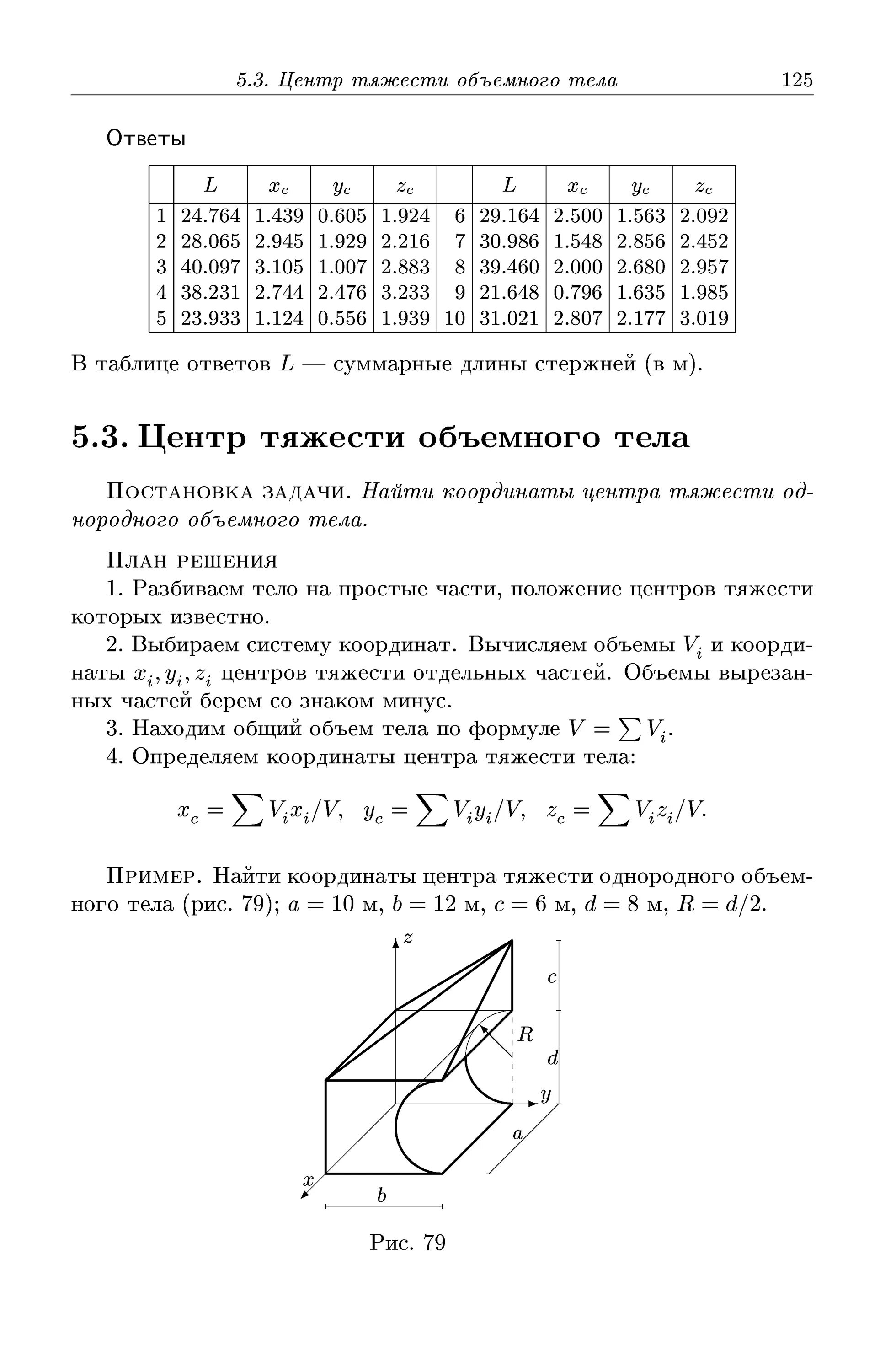 Координаты центра тяжести объемного тела