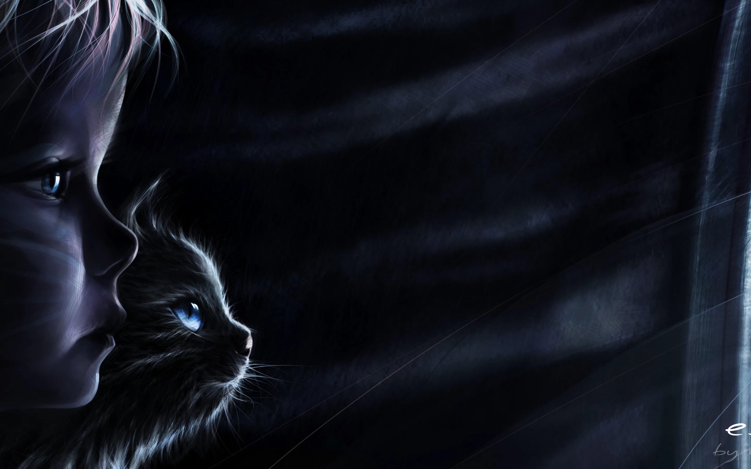 Кот в темноте арт. Окно фэнтези. Рабочий стол темный с котом. Черный кот ночью обои.