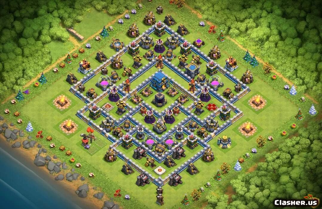 Clash of clans 14. Деревня в клэш оф кланс 12 ратуша. Ратуша th 14 Clash of Clans. 14 ТХ В Clash of Clans. 12 Ратуша в Clash of Clans.