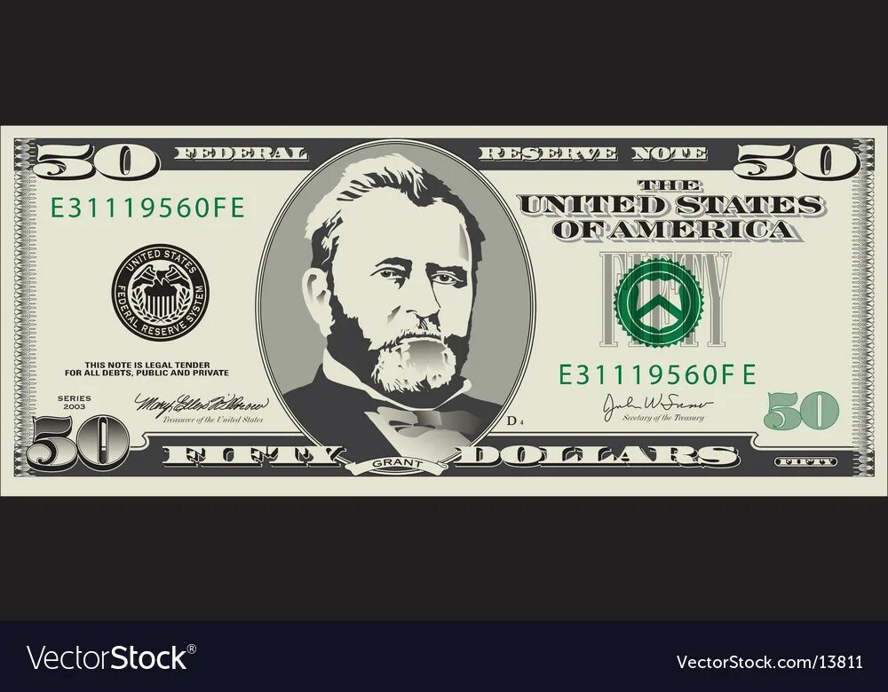 50 Долларовая купюра. 50 Долларов купюра. 50 Долларов США банкнота новая. 50 Долларов вектор.