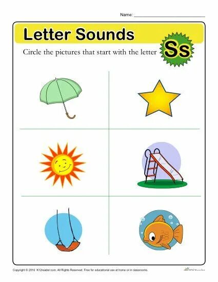 Words starting with s. Sound s. Letter Sound Stvips. Identifying objects for Kids.