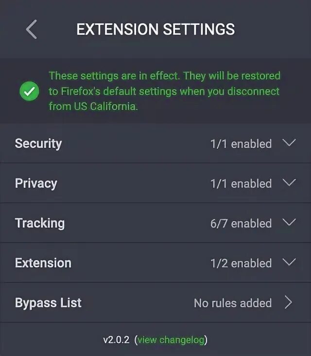 Extension settings