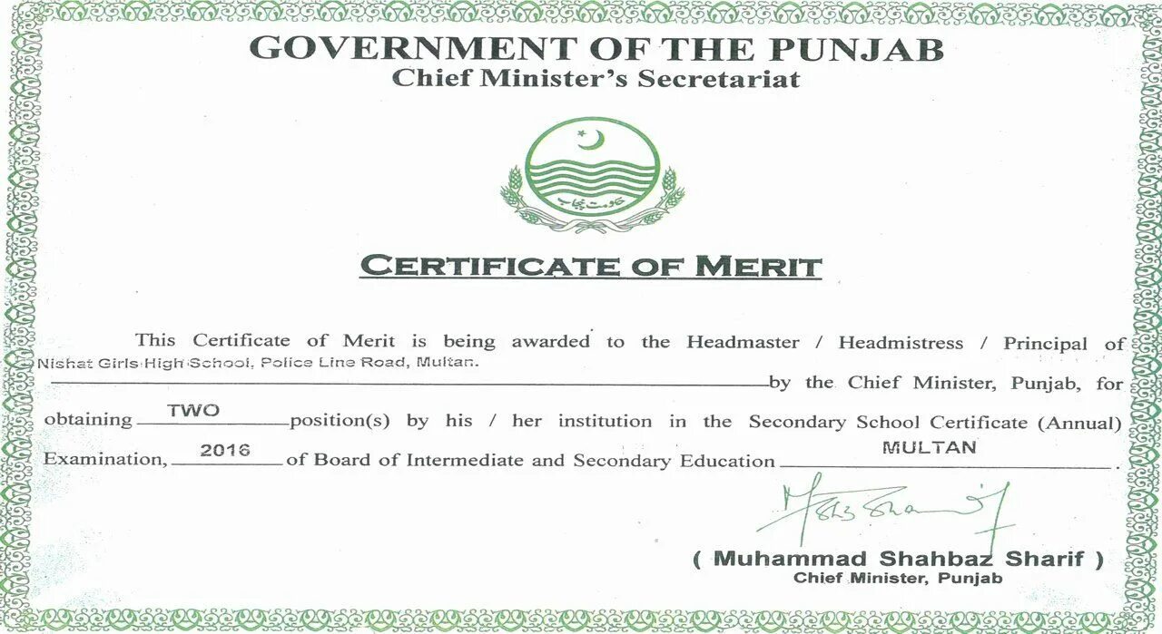 School Certificate of Merit. Certificate of attendance. National Certificate.