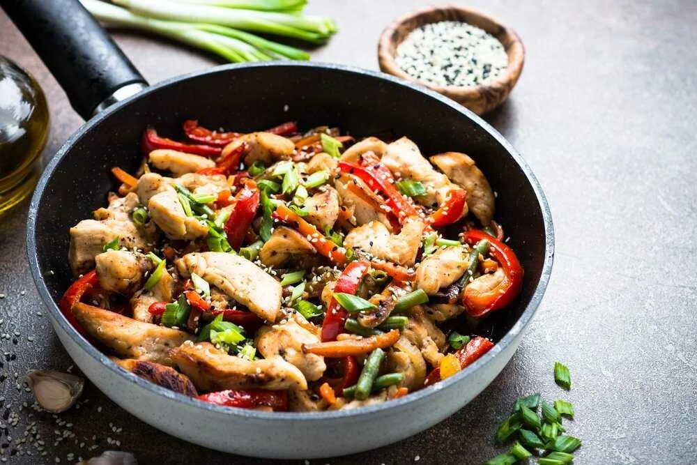 Куриное филе с перцем на сковороде. Курица с овощами на сковороде. курица с овощами на сковороде с соевым соусом. сковородка с курицей и овощами. куриное филе с овощами на сковороде.