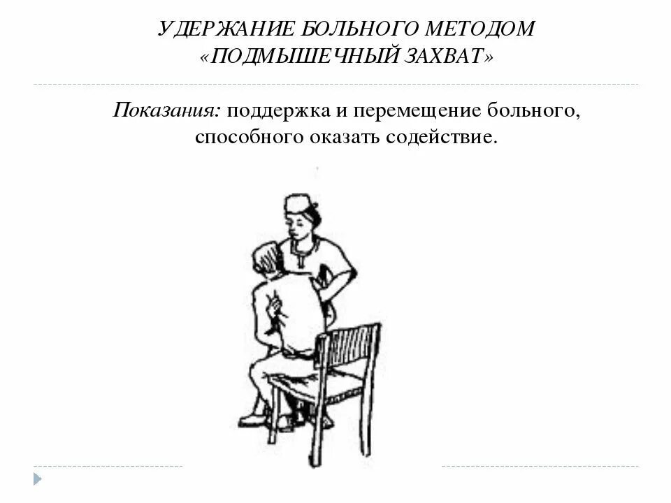Пациент способ. Удерживание пациента методом подмышечный захват. удержание больного методом захват через руку. удержание пациента методом захват при поднятом локте. способы удерживания (захваты) пациента.