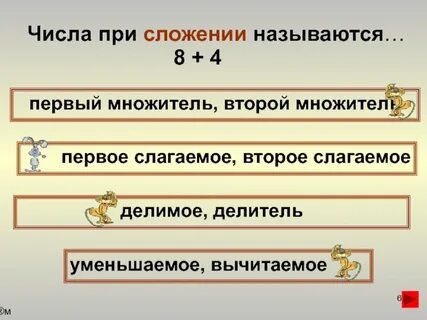 Слагаемое делимое делитель