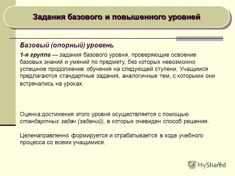 Задания базового и повышенного уровня сложности