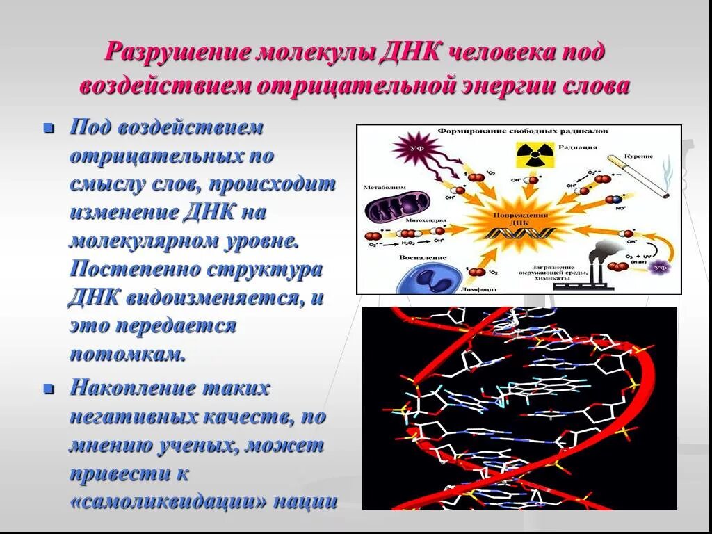 Разрушение ДНК человека. Воздействие слов на ДНК человека. Влияние мата на ДНК. «Матерная брань разрушает ДНК»..