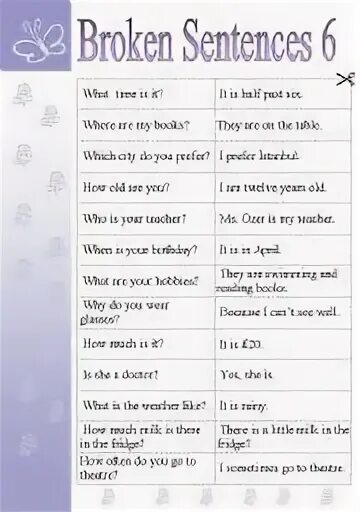 Broken sentences. Broken sentences. Broken sentences. Like like to правило. I like to read стих.