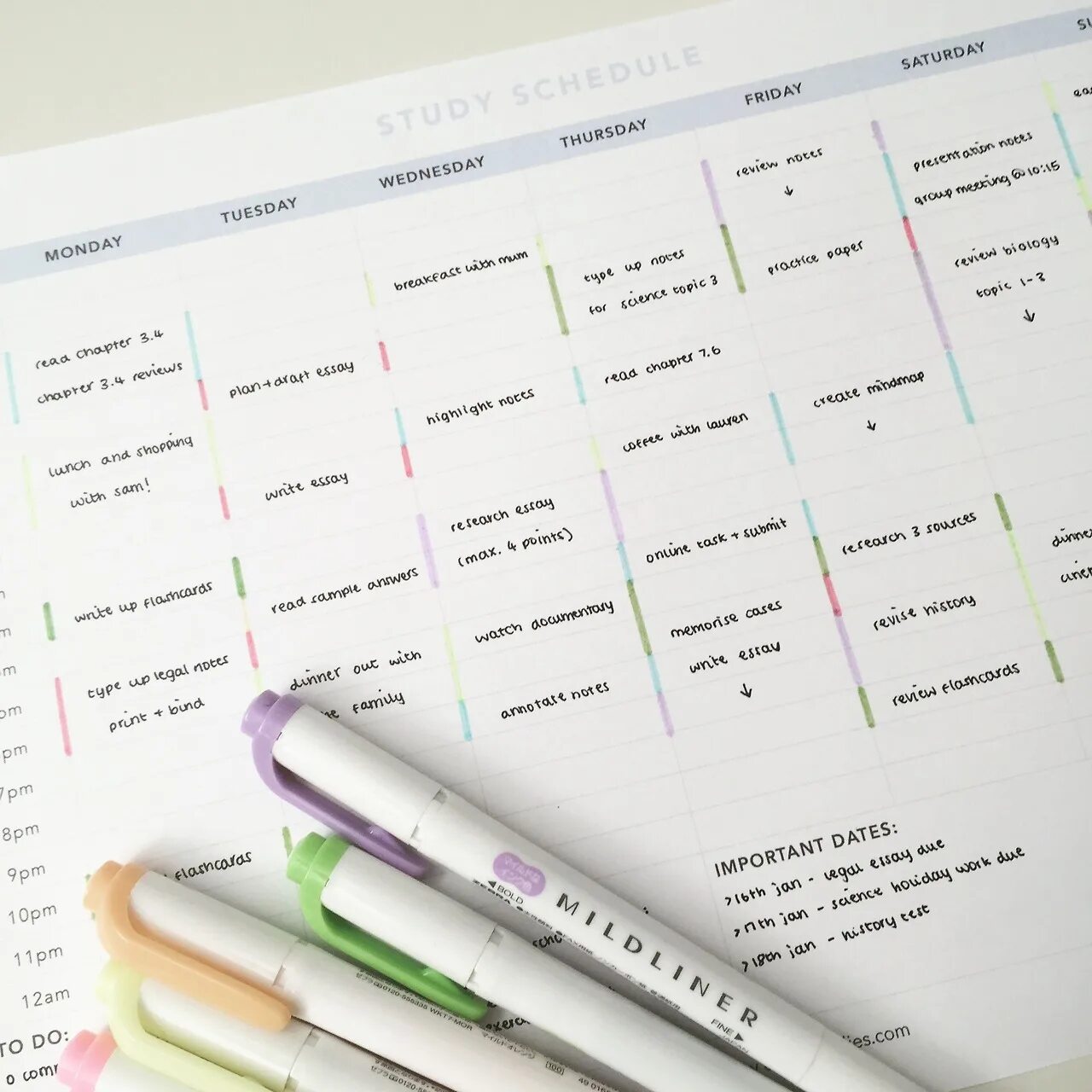 Study schedule. Schedule aesthetic.