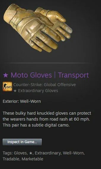 Moto gloves transport