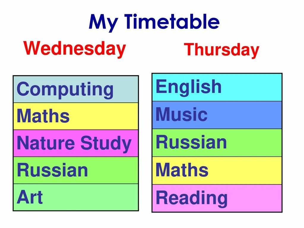 Как будет среда на английском. Timetable. My timetable урок английского языка. My timetable 5 класс. Проект my timetable.