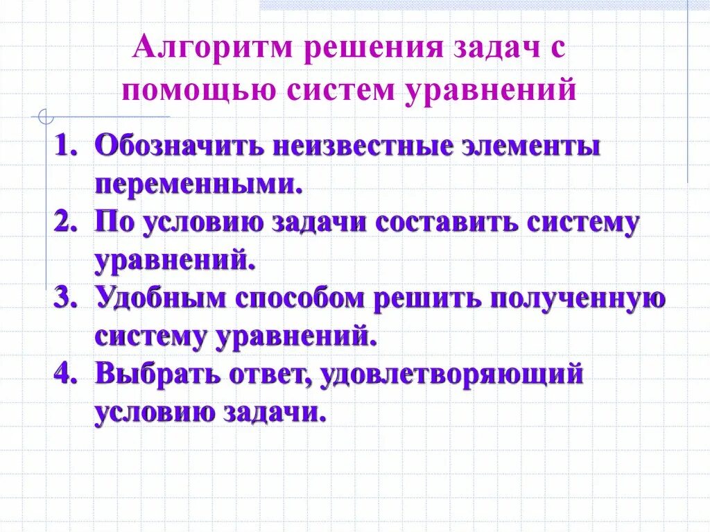 Решение задач с помощью систем уравнений конспект. Алгоритм решение задач с помощью систем уравнений 7 класс. Алгоритм решения задач алгебре 9 класс. Алгоритм решения задач с помощью линейных уравнений. Алгоритм решения текстовых задач с помощью систем уравнений.