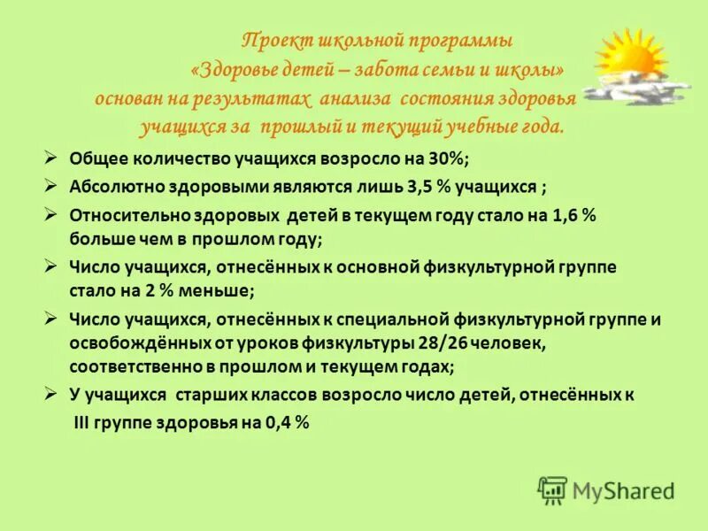 программа здоровья учащихся
