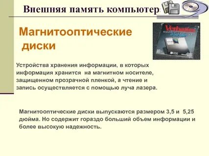 Основные назначения внешней памяти