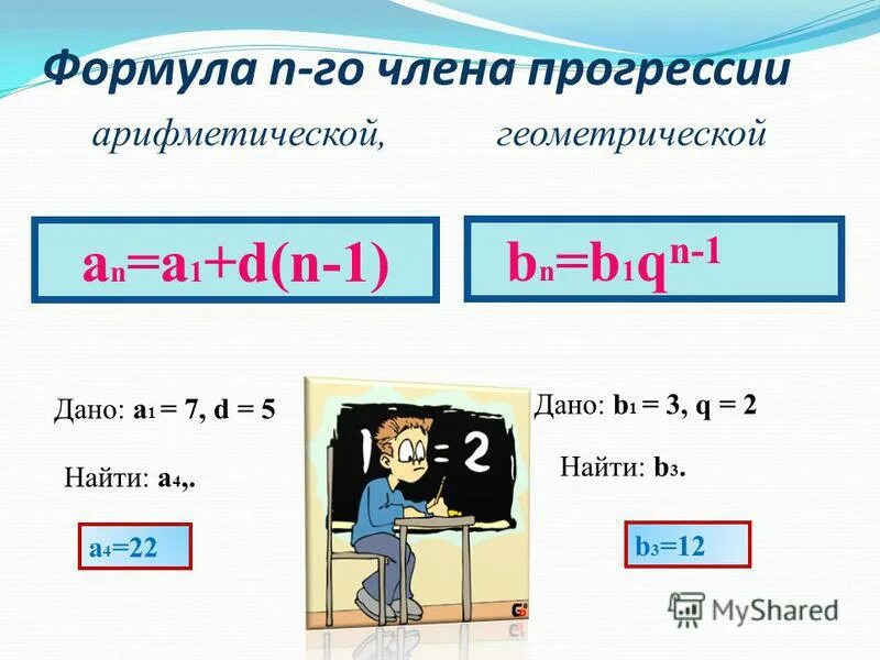 Формула любого члена прогрессии. Формула члена прогрессии. Формула n. Легенда о геометрической прогрессии.