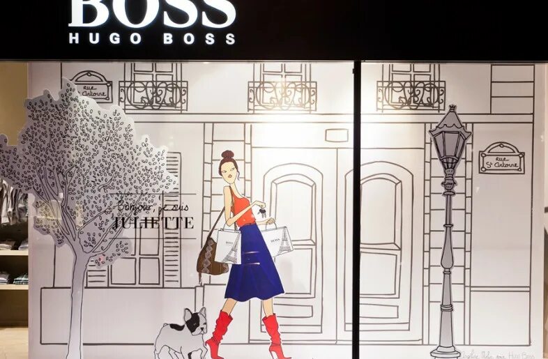 Дизайнер одежды босс 4 буквы. Boss Hugo Boss витрина. Эскиз витрины. Эскиз оформления витрины магазина. Витрина магазина изо.