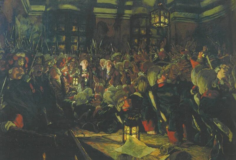 Захват престола. Дворцовый переворот 1741 картина Лансере. Лансере воцарение Елизаветы Петровны 25 ноября 1741 года..