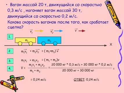 На вагонетку массой 2.4