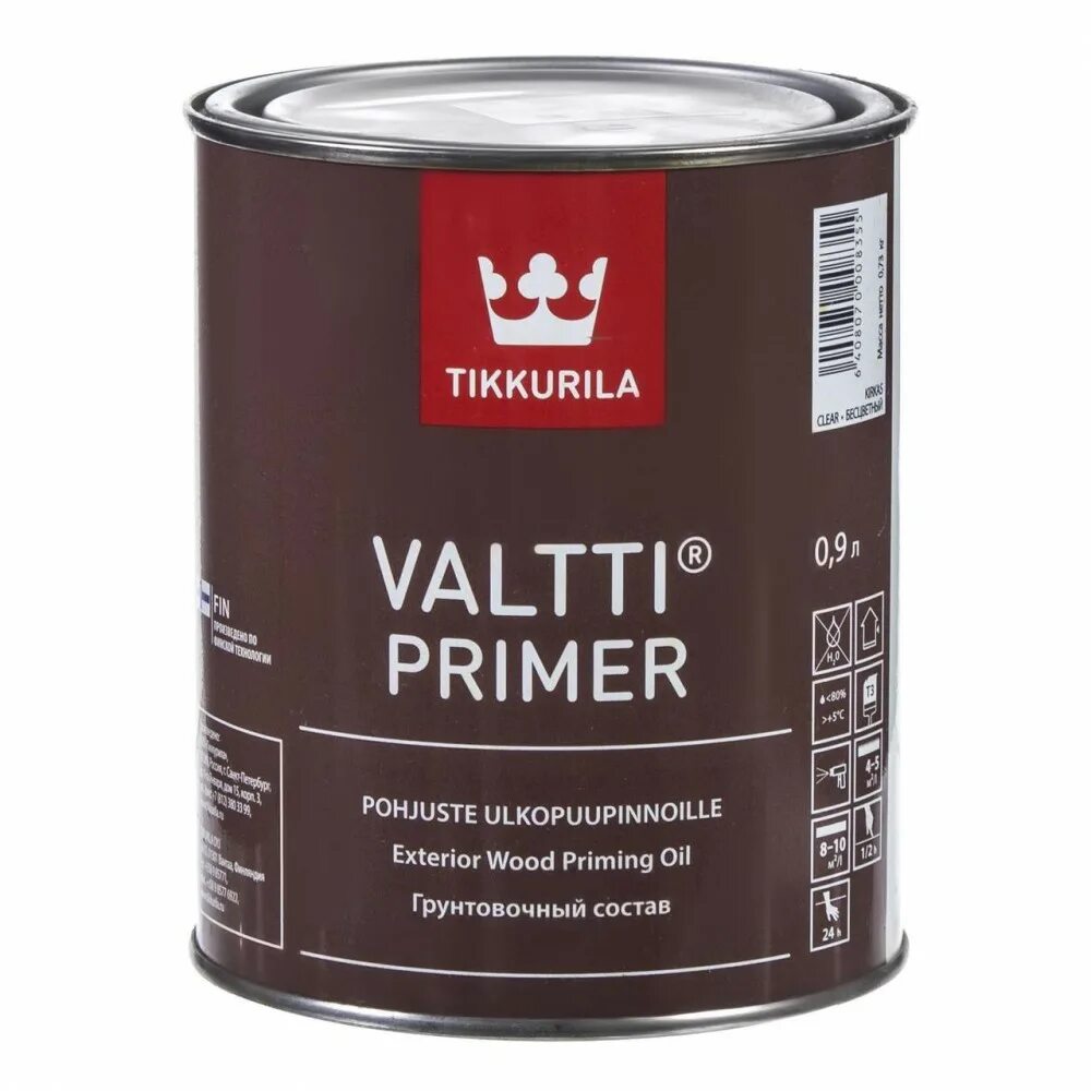 Tikkurila primer. Tikkurila valtti primer, 9 л. тиккурила ватти праймер. valtti primer (pohjuste). антисептик tikkurila valtti primer pohjuste грунтовочный для дерева бесцветный 9 л.