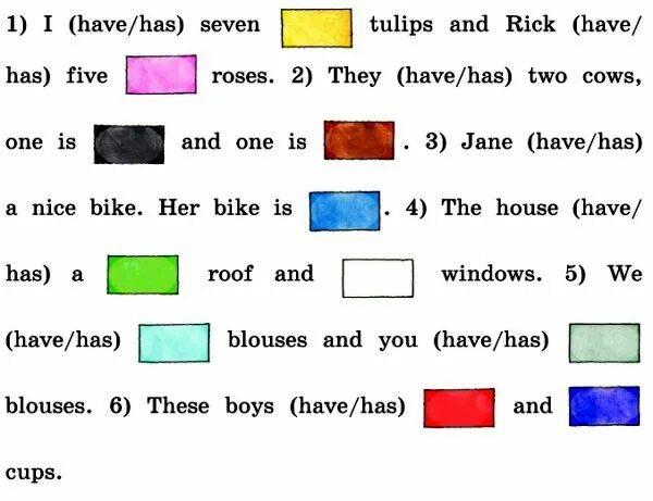 Цвета на английском для второго класса. Задания на have has 3 класс. Rainbow English задания. Занятия по английскому языку 3 класс. Rainbow 7 лексика