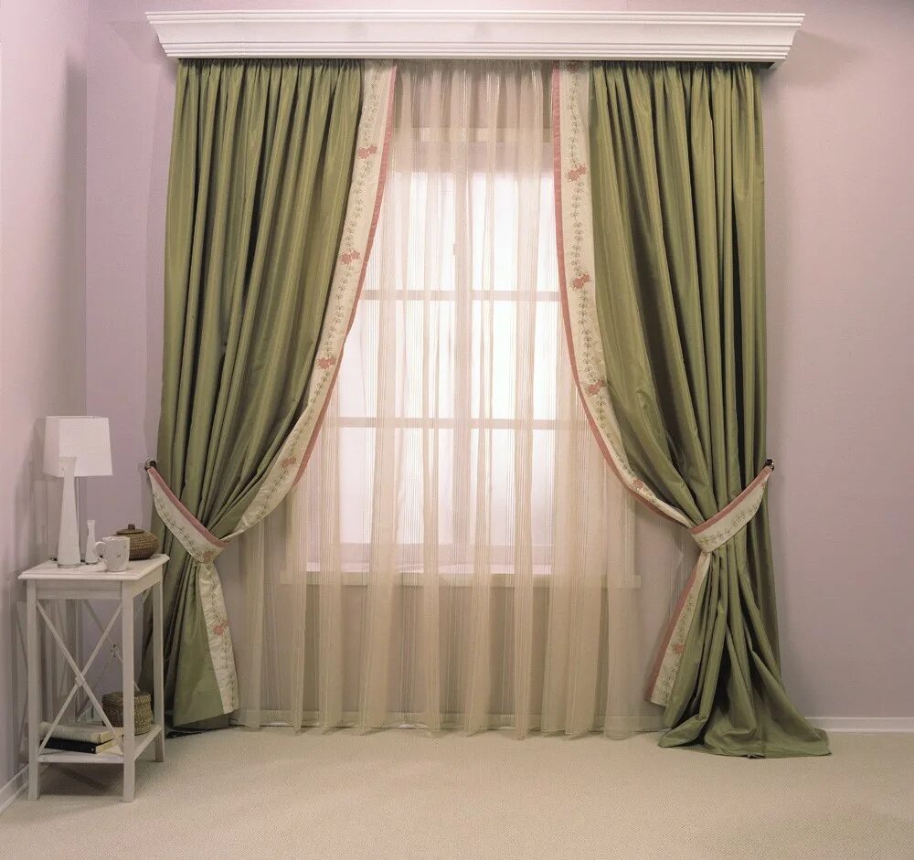 Lindgrüner und weißer Blatt-Druck Poly / Baumwollmischung Land Wohnzimmer Vorhän