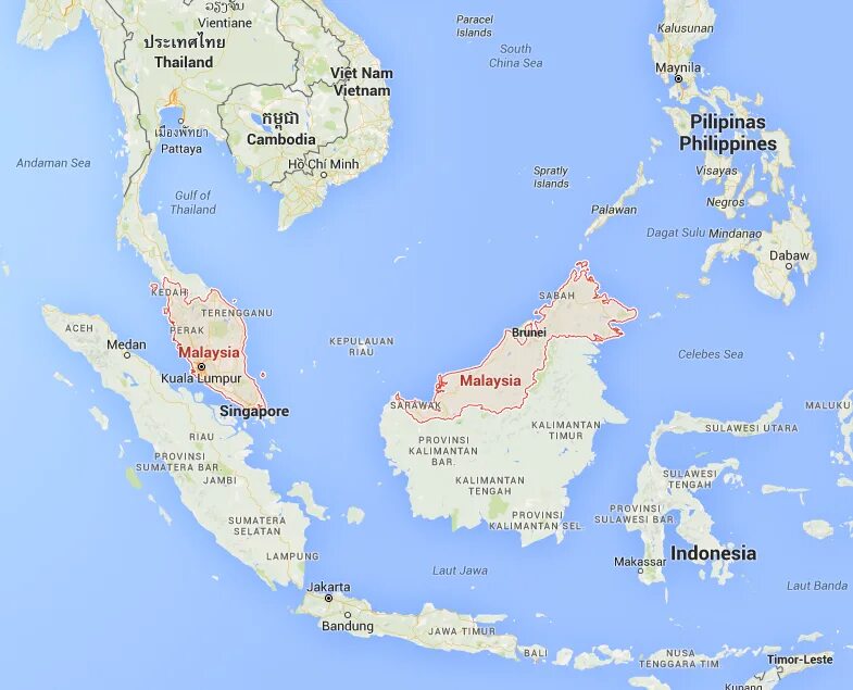 Австралия и Малайзия. Малайзия и Филиппины на карте.