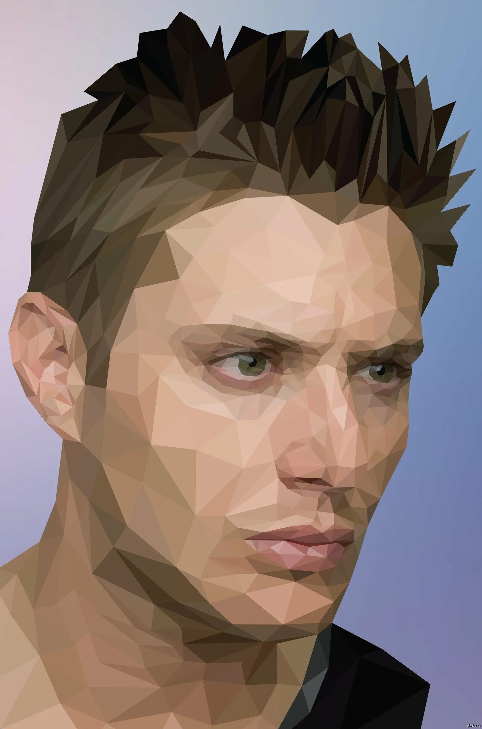 Компьютерная графика photoshop. Лоу Поли David Tennant. Портрет треугольниками. Полигональное лицо. Трехмерный портрет.