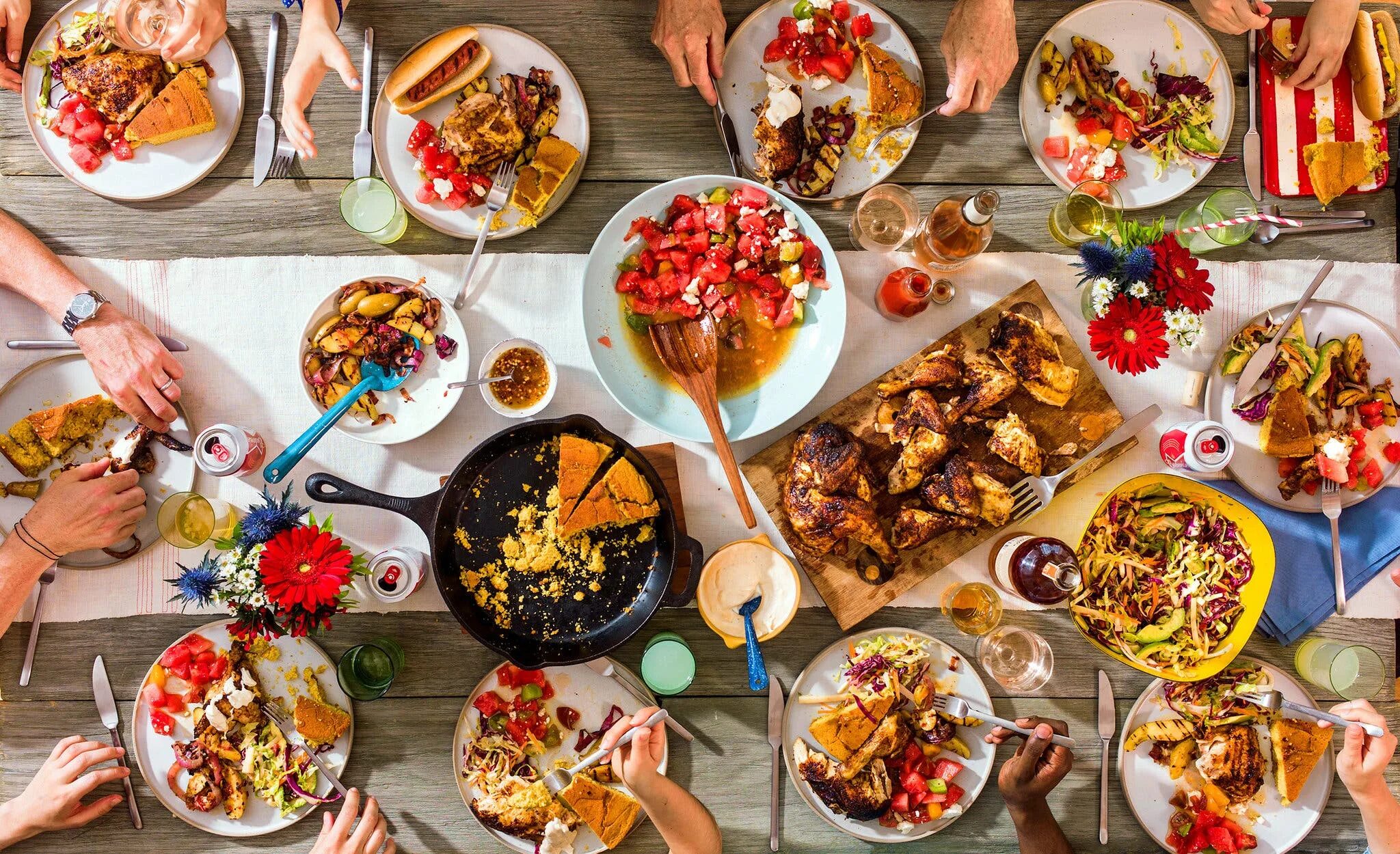 A lot more items. Food on the Table. Different food on the Table. Enough food. Table with food.