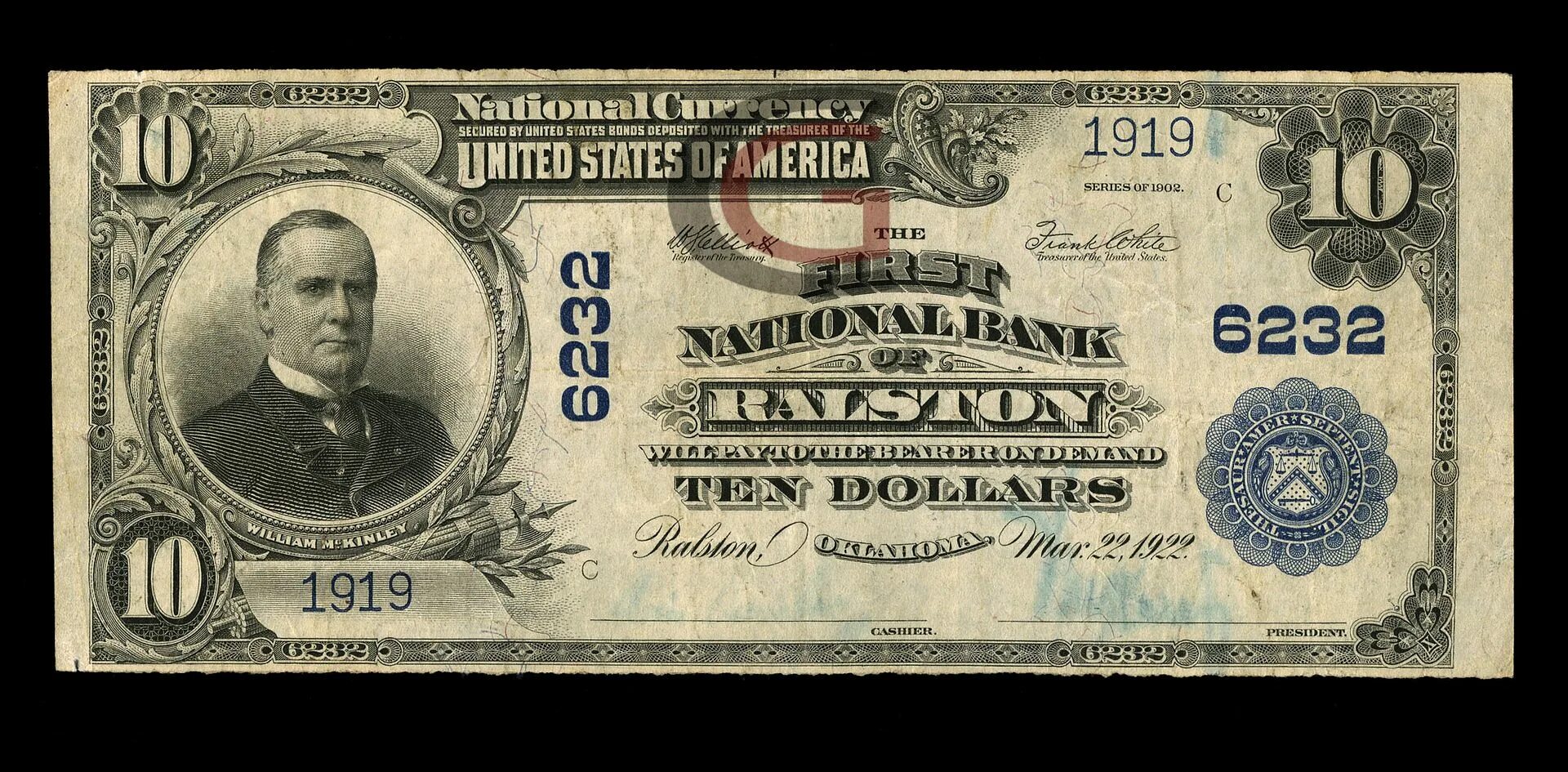 Синий доллар с печатями моряков. USA 10 Dollars 1929 Indiana. Тысячи двадцать четвертого года