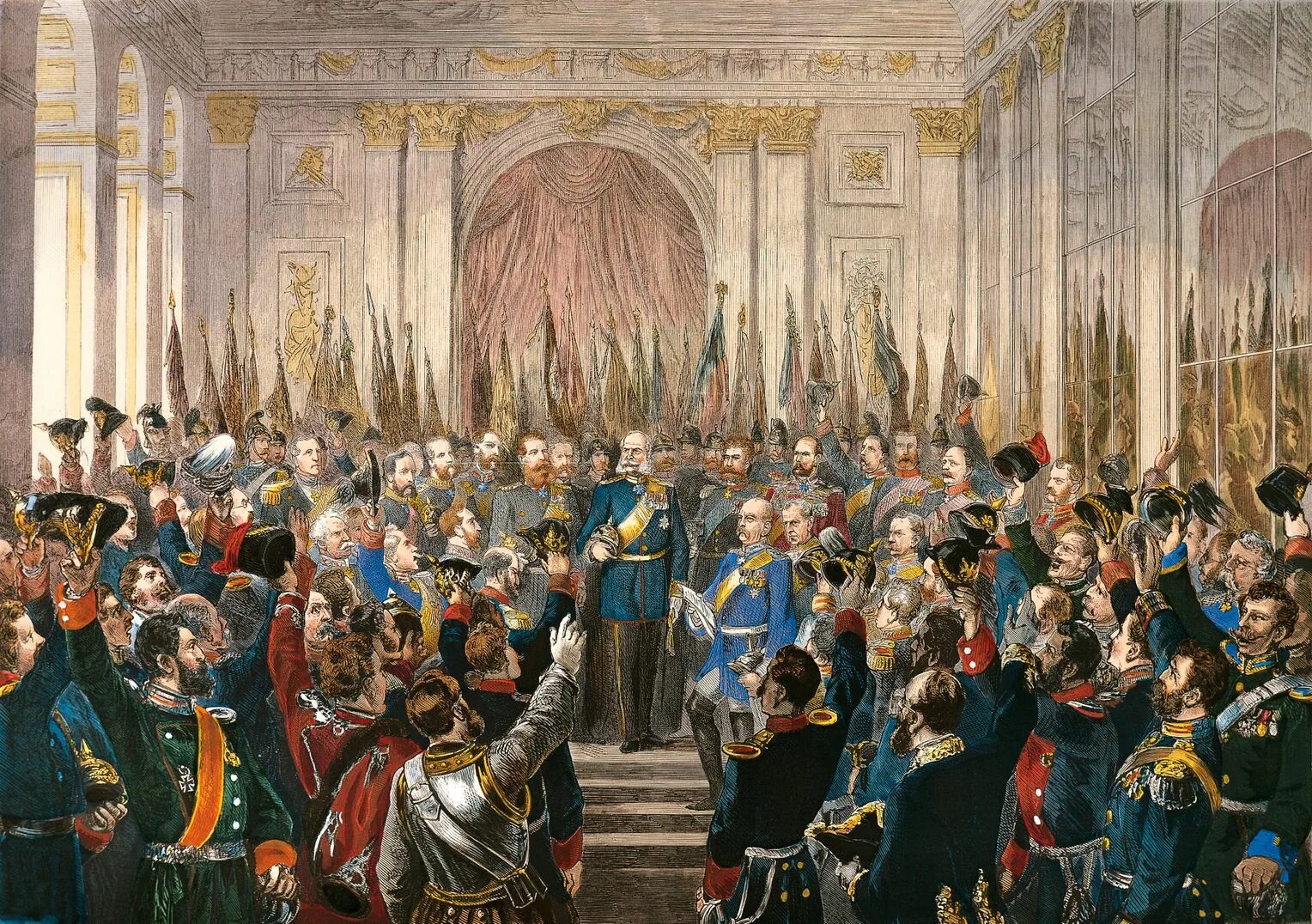Коронация Вильгельма 1 в Версале. Бисмарк объединение Германии 1871. Провозглашение германской империи в Версале. Коронация германского императора в Версале.