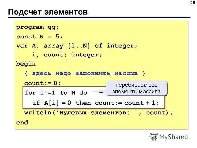 Подсчитать количество элементов в массиве