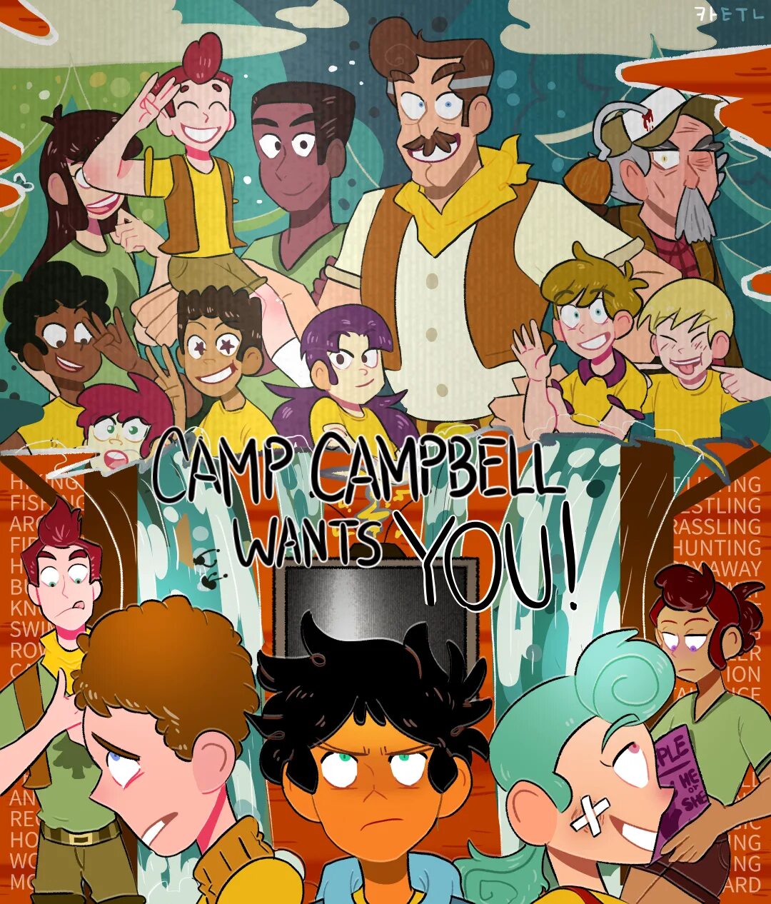 Camp campbell. Лагерь Кэмпбелл. Кемп Кемп персонажи. Персонажи Камп Камп. Rooster Teeth Camp Camp персонажи.