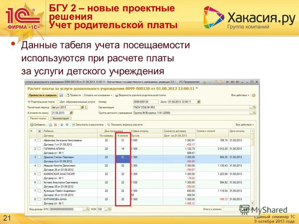 Начисление родительской платы в БГУ 2. 1с Бухгалтерия государственного учреждения 2.0 табель посещения детей. 1с учет посещений.