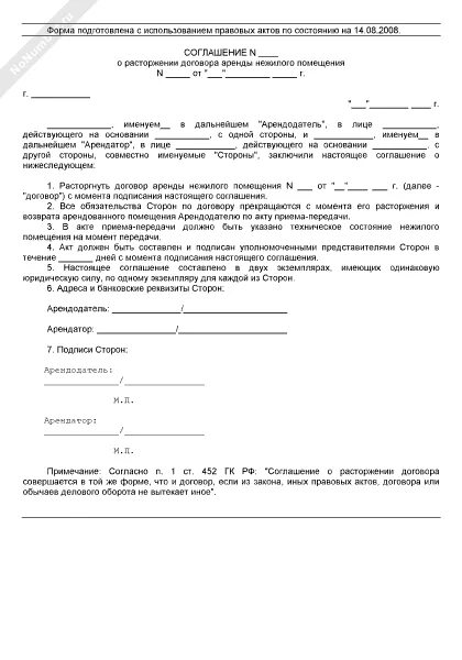 Соглашение о расторжении субаренды. Расторжение договора аренды жилого помещения образец. дополнительное соглашение о расторжении договора найма.