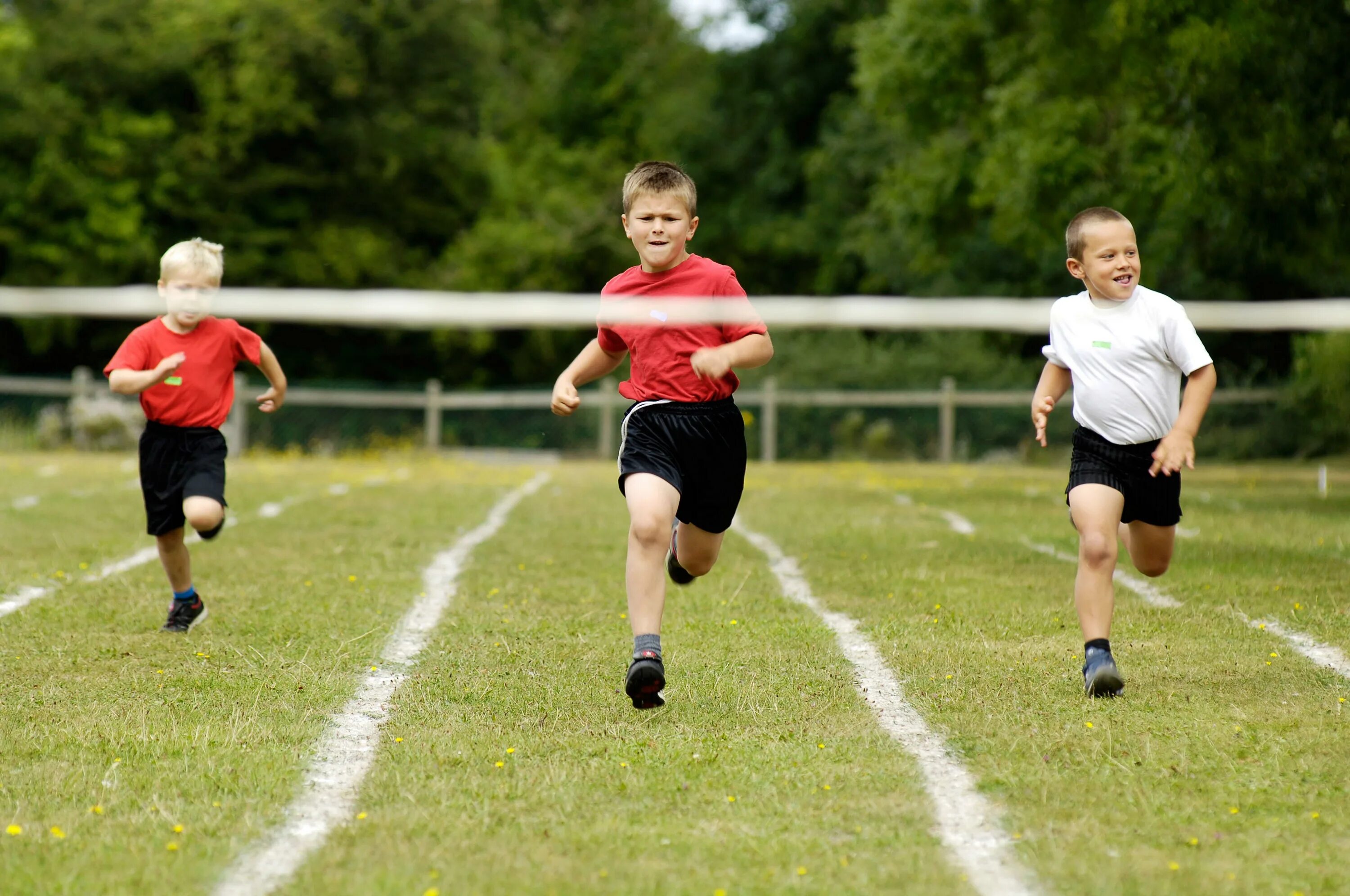 The child are running to the. Клевер спорт дети. поле спорт дети пресс. run race start children. for kids run a race.