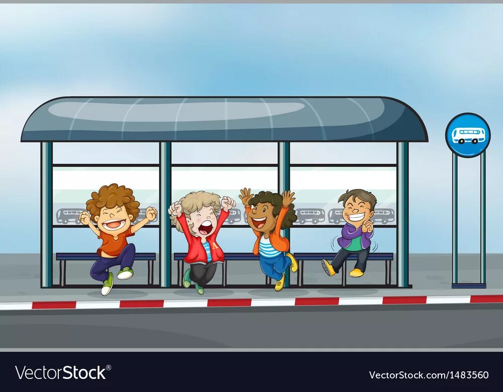 Остановись в детской. Автобусная остановка для детей. Дети на остановке. Автобусная остановка иллюстрация. Картина остановка для детей.