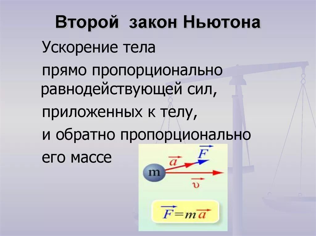 Скорость пропорциональна ускорению. Второй закон Ньютона. Ускорение во втором законе Ньютона. ВТВТОРОЙ закон Ньютона. Законы Ньютона 2 закон.