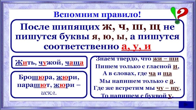 Как пишется буква ш. Правописание гласных после шипящих правило 2 класс. И У А после шипящих правило. После шипящих ж ш ч щ пишутся. Правописание у ю после шипящих правило.