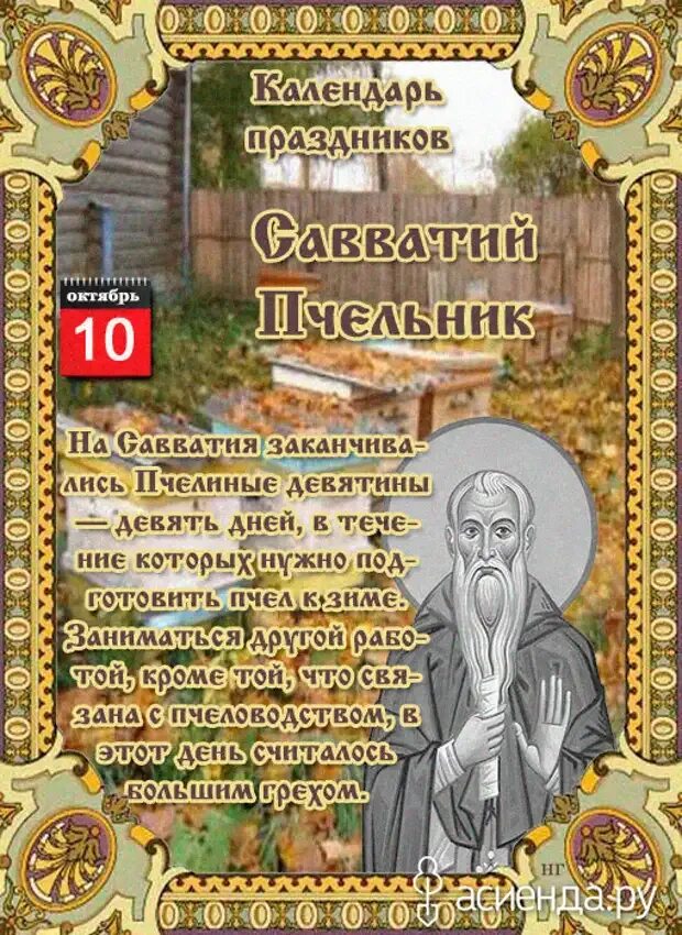 10 сентября по 10 октября. 10 Октября день Савватия (Савватий Пчельник). Савватий Пчельник праздник. 10 Октября народный календарь. 10 Октября праздник.