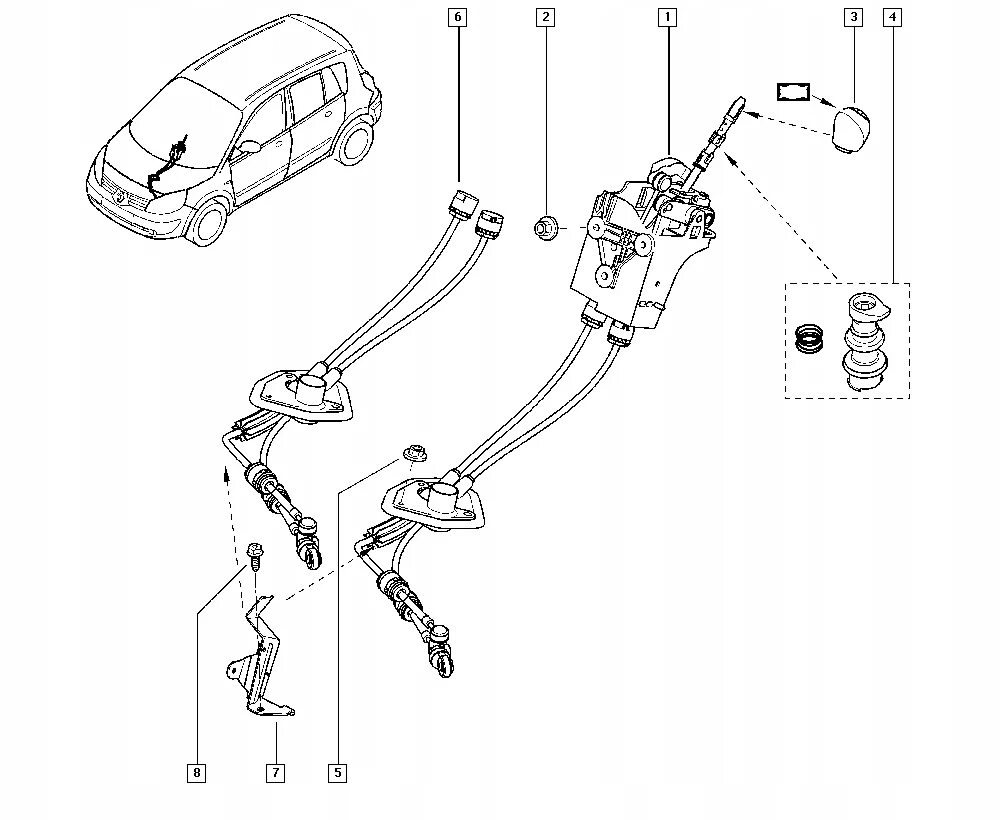 Переключатель скоростей Рено Сценик 2. Механизм переключения КПП Рено Сценик 2. Трос КПП Рено Сценик 2. Трос переключения передач — 349354765r. Рено тросы переключения передач