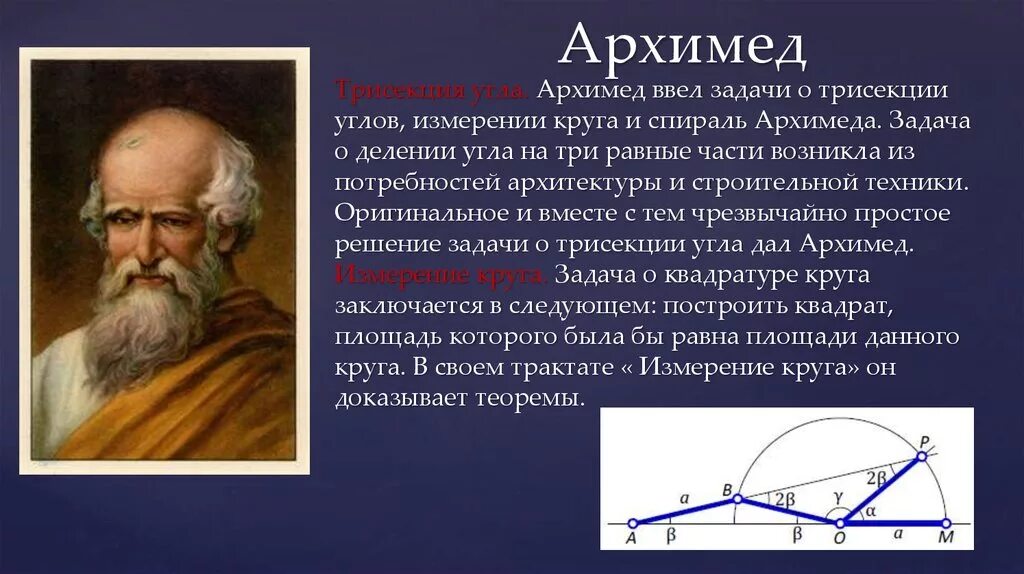 Теоремы великих математиков. Архимед ученый древней Греции кратко. Великие математики древности Архимед. Задача о трисекции угла Архимед. Архимед и его достижения в математике.