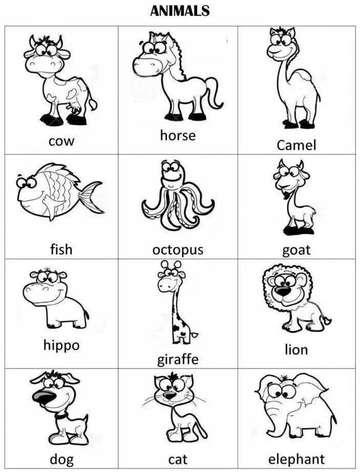 Нарисовать животное 3 класс английский язык. Английский для дошкольников картинки. Раскраска на английском для детей. Животные на английском для детей. Животные на английском для детей раскраска.