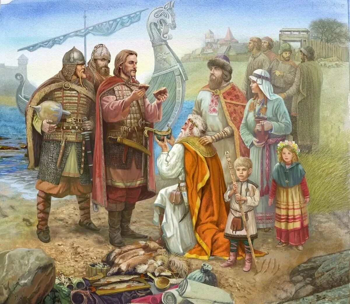 Как звали варягов. Васнецов призвание варягов. рюрик синеус и трувор. варяги рюрик трувор и синеус.