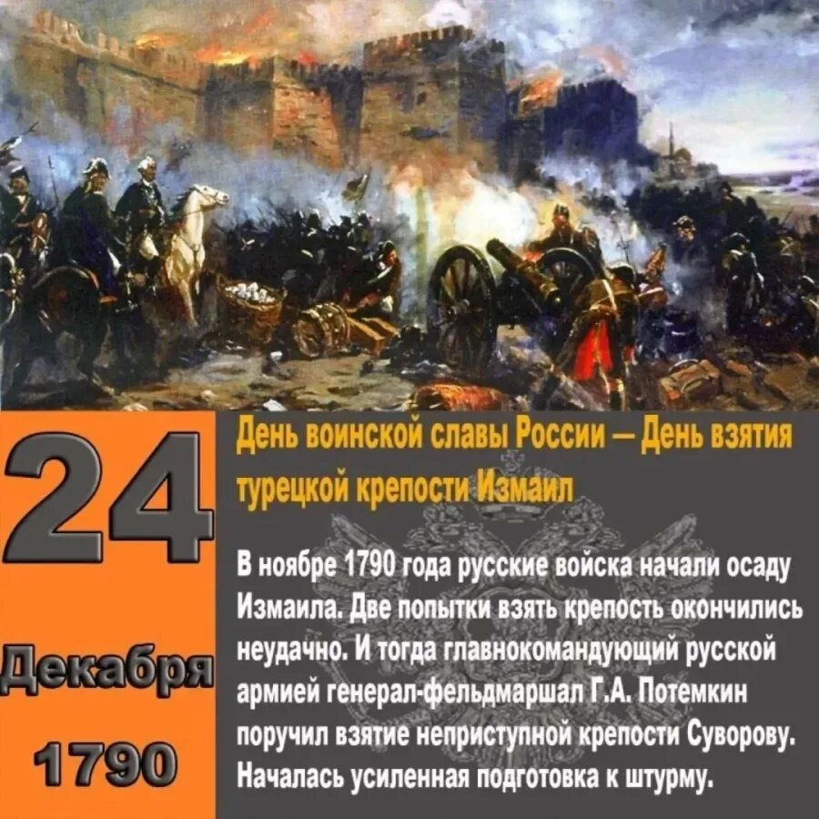 1 августа какое событие. 24 Декабря – взятие Измаила в 1790 году..