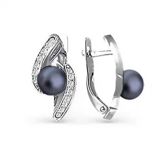 Серьги из белого золота с черным жемчугом