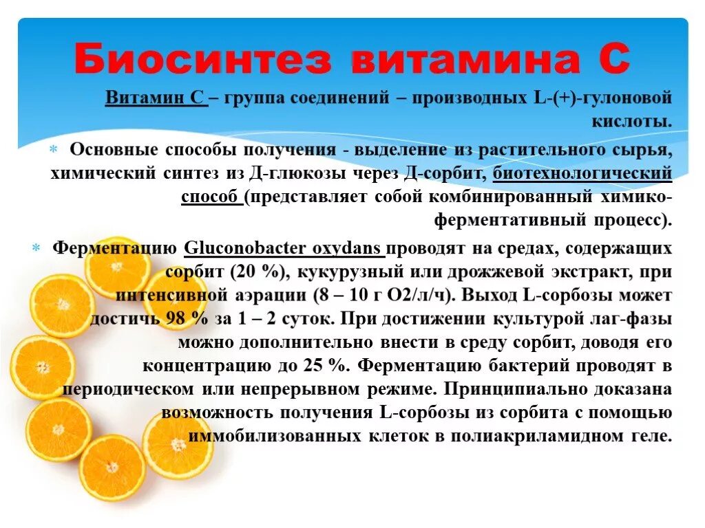 Биосинтез витаминов. Аскорбиновая кислота методы получения. Получение витаминов в биотехнологии. Методы получения витаминов.