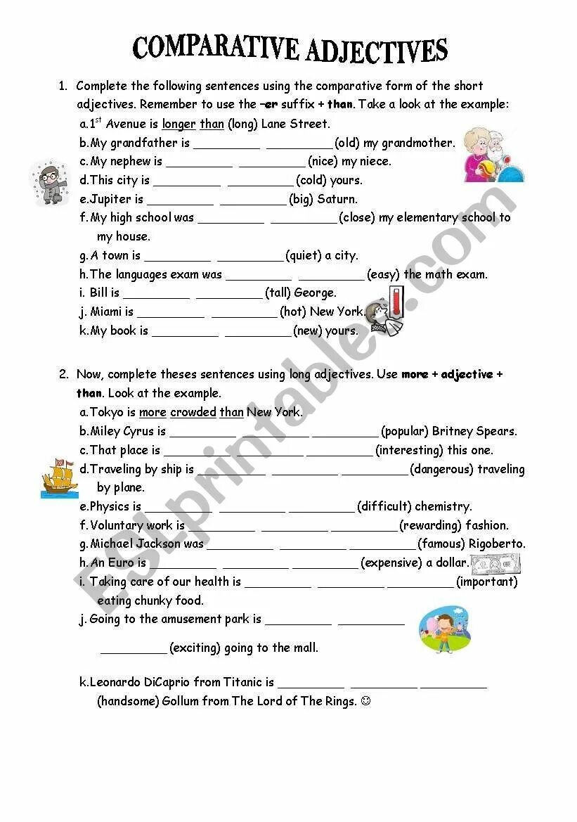 Comparison of adjectives Worksheets. Degrees of Comparison of adjectives Worksheets. Comparative and Superlative adjectives exercises. Comparative forms of adjectives exercises. Write sentences use comparative